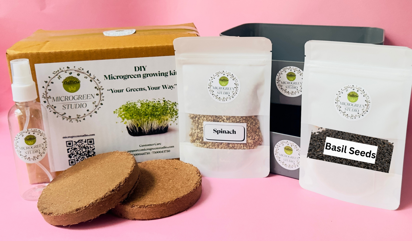 Basil Seeds + Spinach DIY Microgreen Studio kit